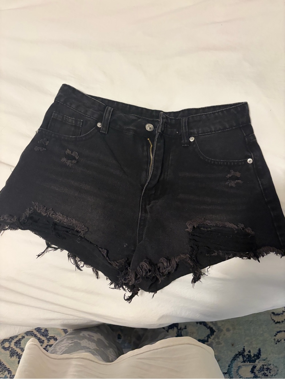 Women's High-Waist Distressed Black Denim Shorts